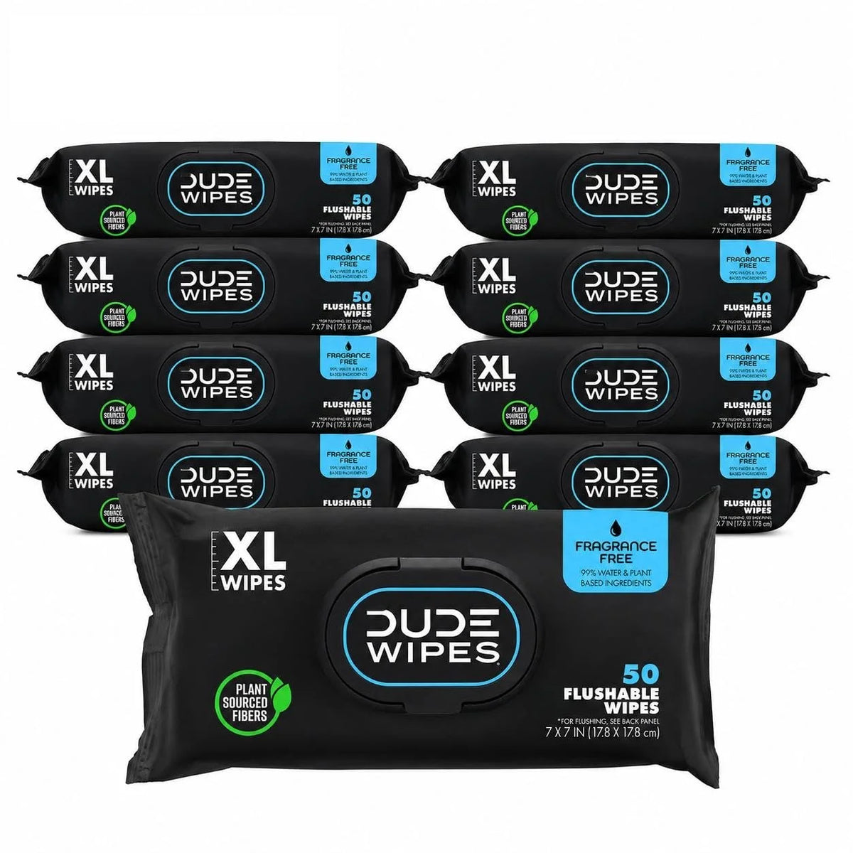DUDE Wipe XL Flushable Wipes, Fragrance Free, 50 Count, Pack of 8