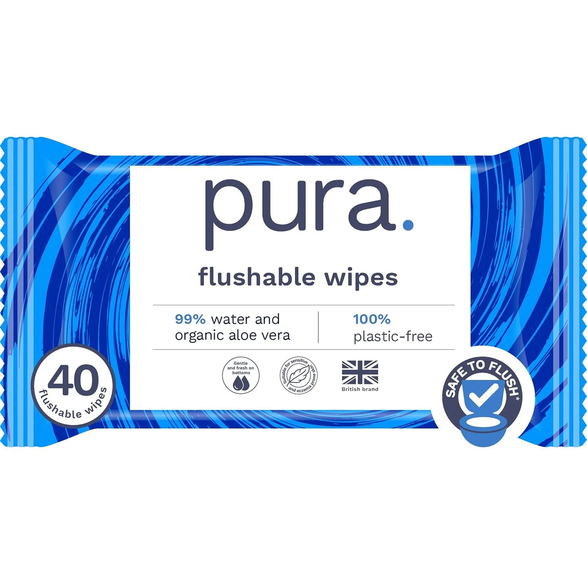 Pura Flushable Adult Wipes XL 40 Count with Aloe Vera Sensitive Skin