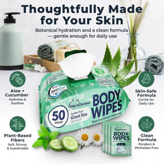 Bulk Body Wipes for Women - Gentle - No Rinse XL Cleansing Wipes - 200 Ct