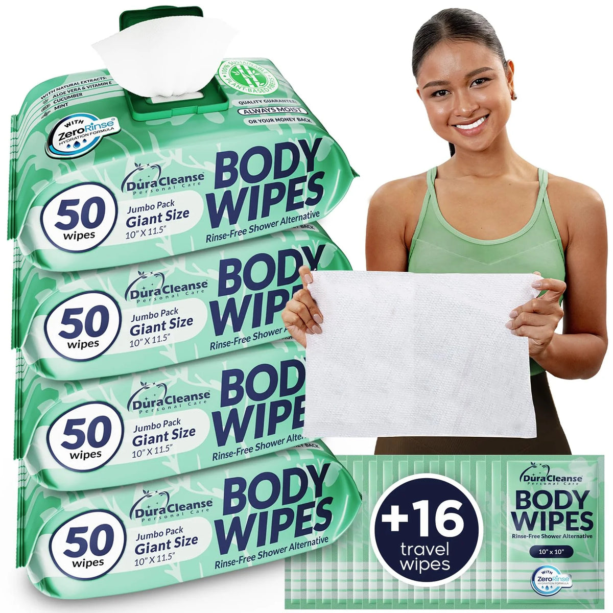 Bulk Body Wipes for Women - Gentle - No Rinse XL Cleansing Wipes - 200 Ct