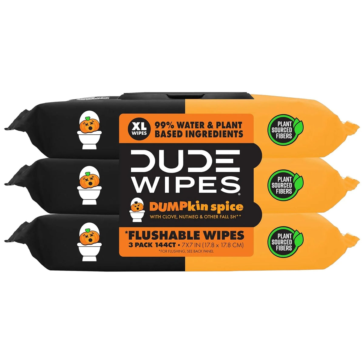 DUDE Wipes Dumpkin Spice Adult Flushable Wipes, Pumpkin Scented, 144 Count