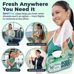 Body Wipes for Women - Gentle - No Rinse Bathing Wipes - 50 Ct + 4 Travel